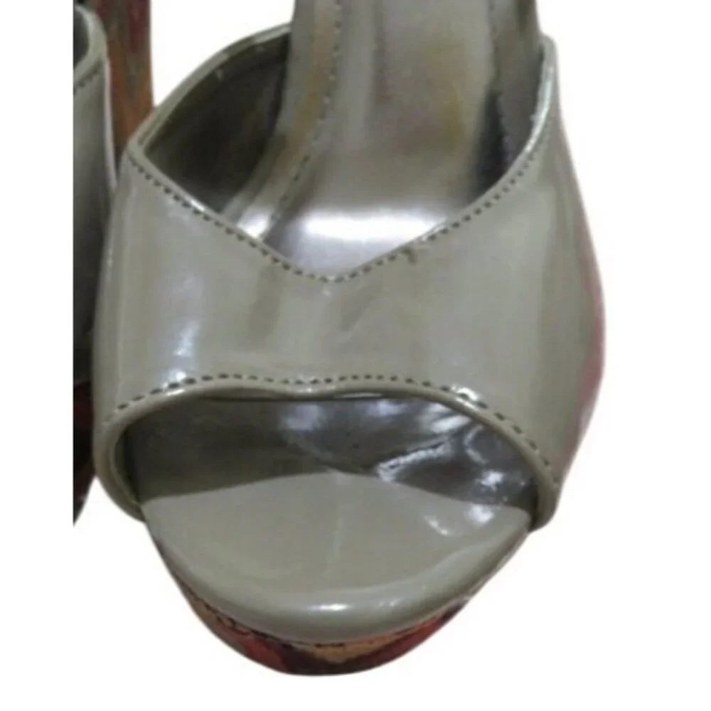 STEVE MADDEN Boho Patent Platform Ankle Strap Wedge Heels Peep Toe Sandals